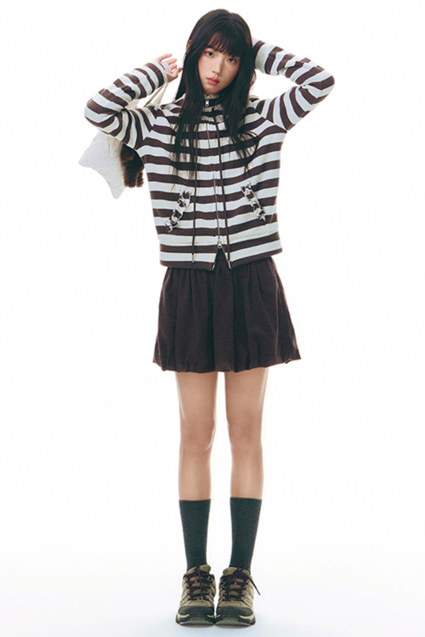 Stand-Up Striped Sweatshirt Jacket Set-Up