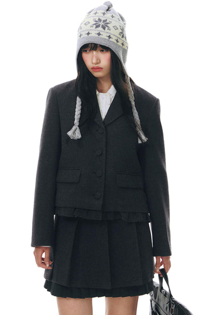 Original Ruffled Woolen Suit Jacket Set-Up