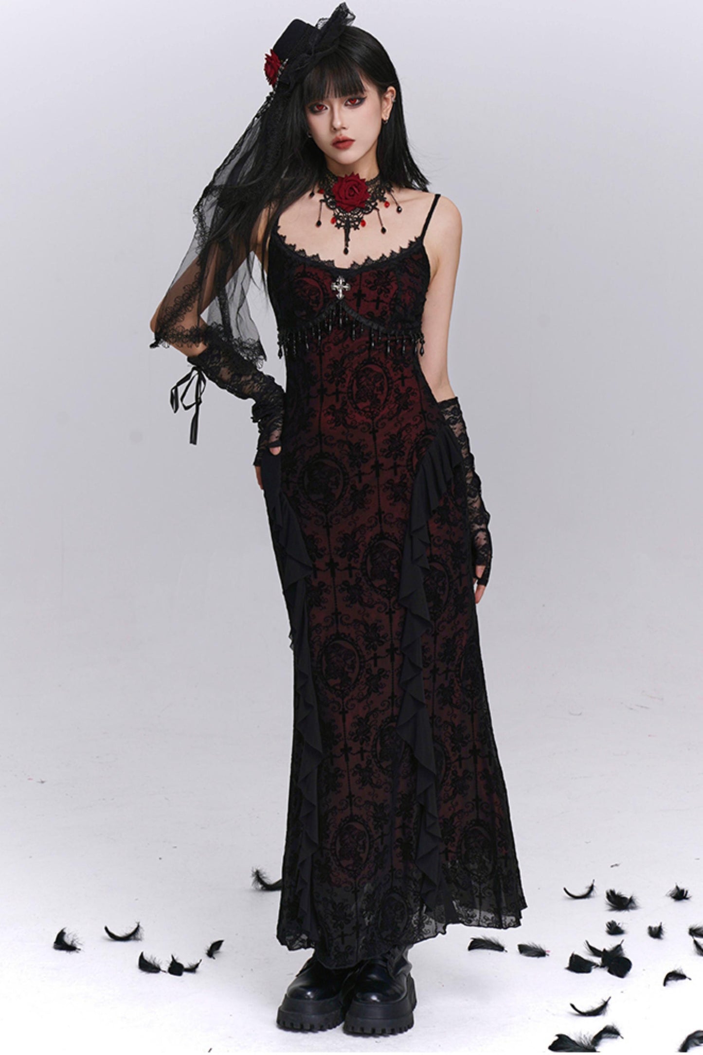 Gothic Black Camisole Dress Set-Up