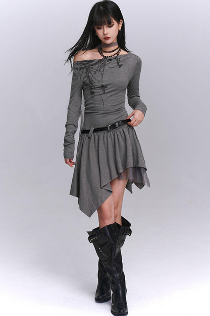 Gray Off-Shoulder Autumn Dress