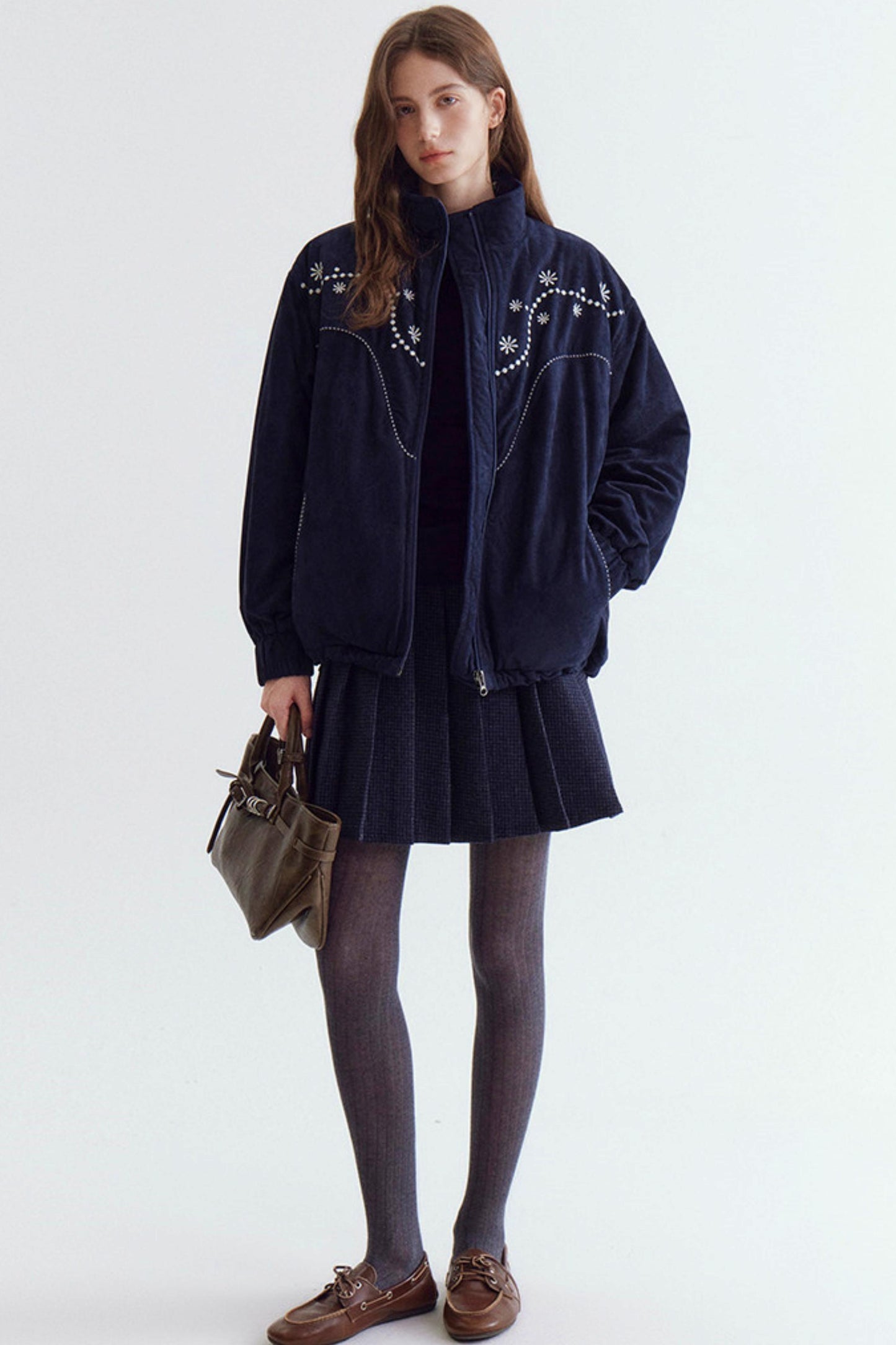 Pearl Daisy Embroidered Suede Jacket