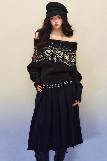 Black Rose Jacquard Sweater