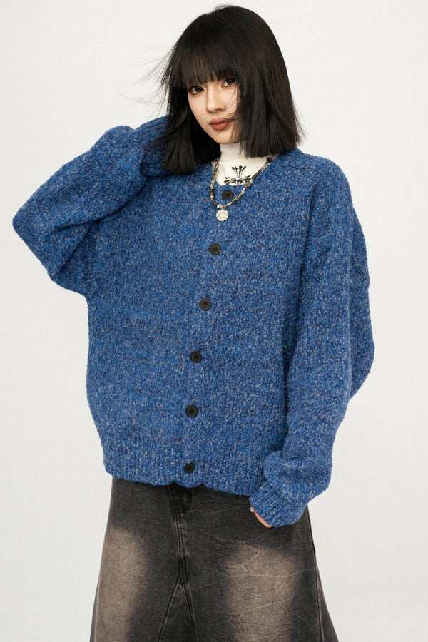 Retro Blue Knitted Cardigan