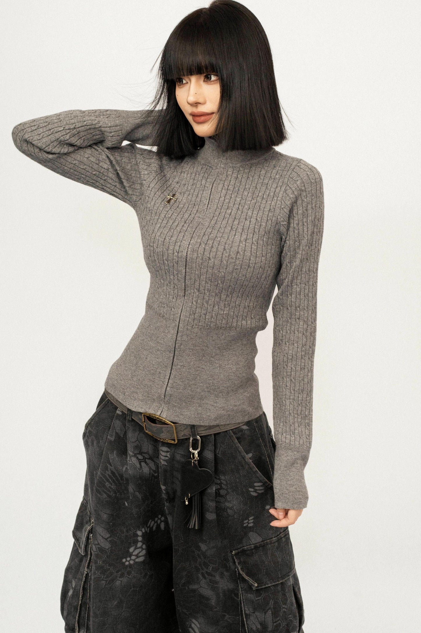 Retro High-Neck Knit Top