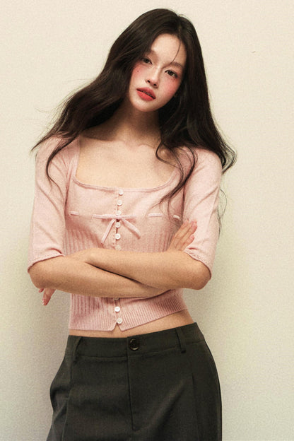 Apricot Pink Knitted Cardigan