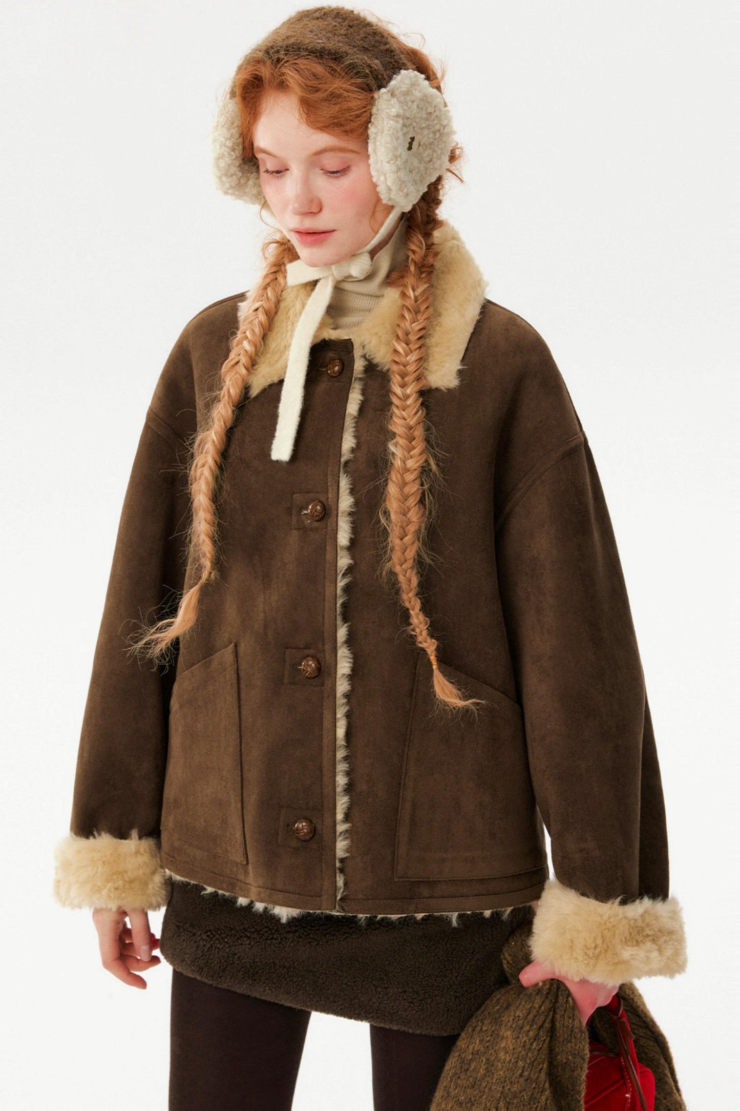 Retro Coffee Lamb Wool Skirt