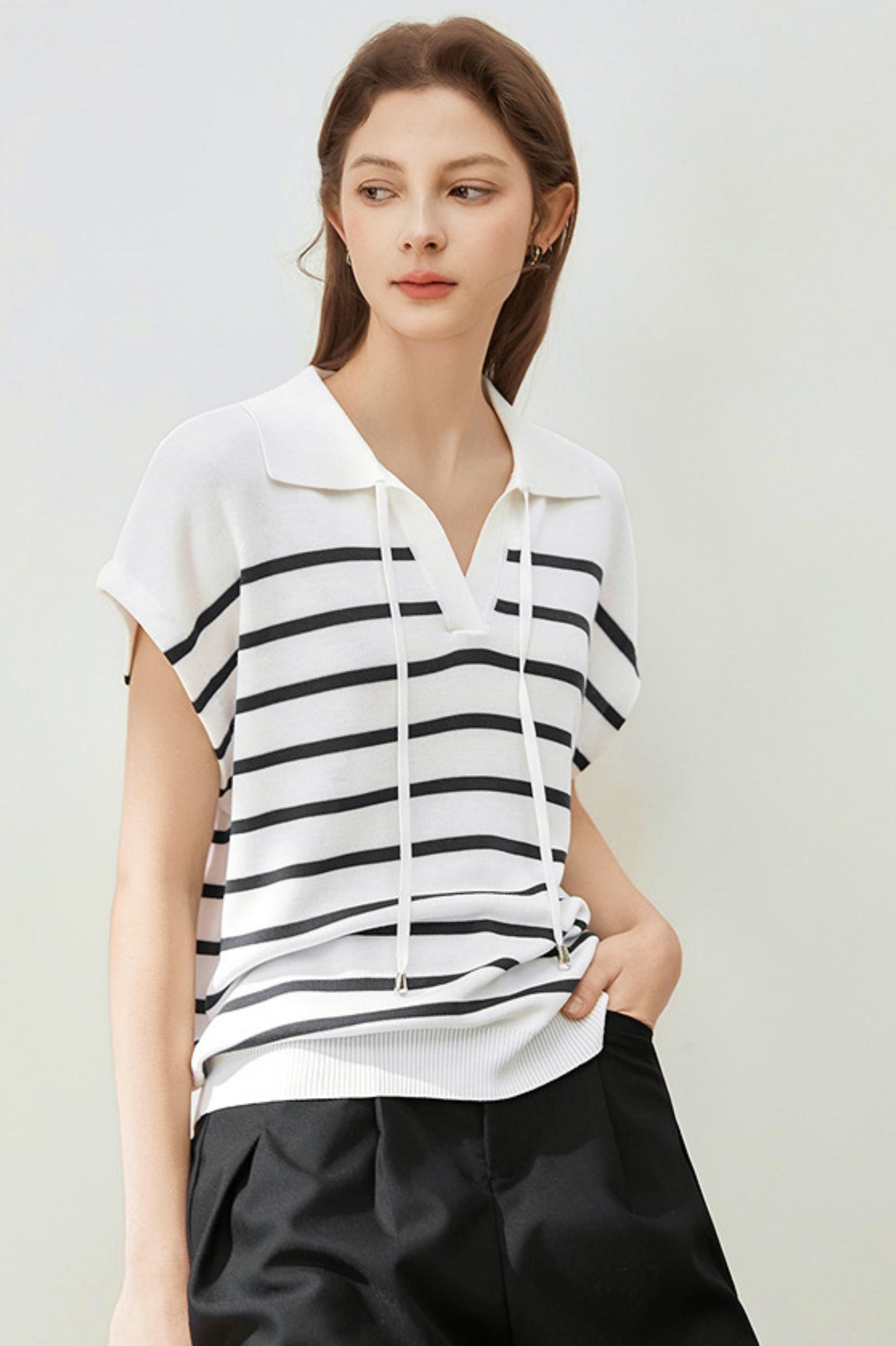 Striped Knit Polo Sweater