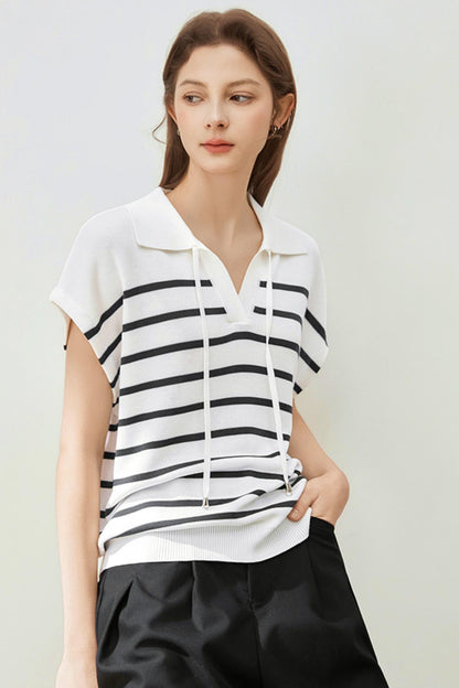 Striped Knit Polo Sweater