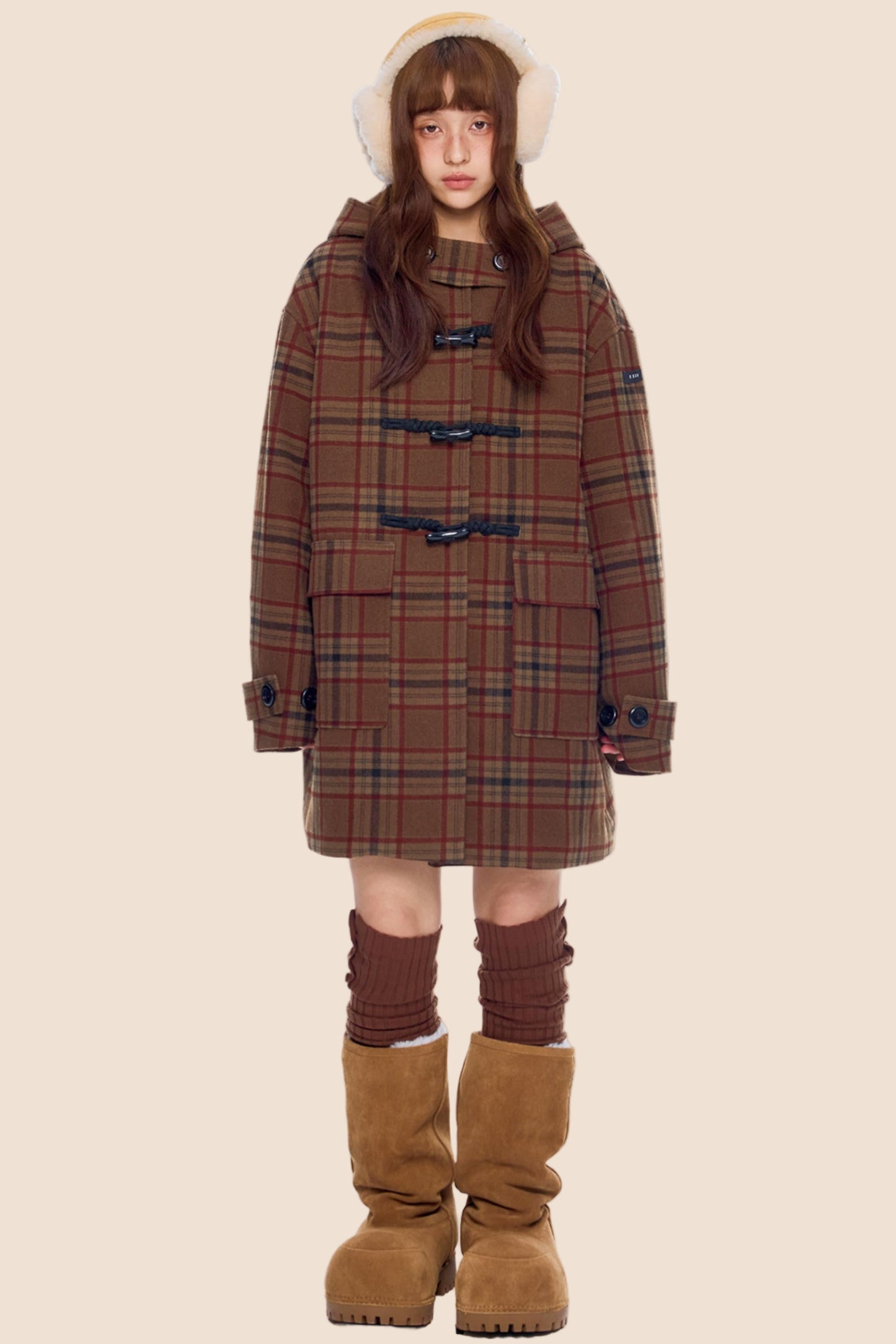 Plaid Toggle Woolen Coat