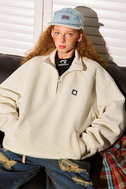 Half-Zipper Stand Collar Polo Sweatshirt