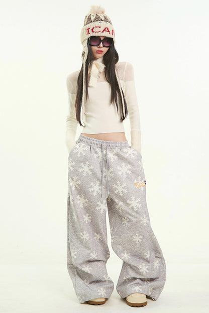 Gray Snowflake Wide-Leg Pants