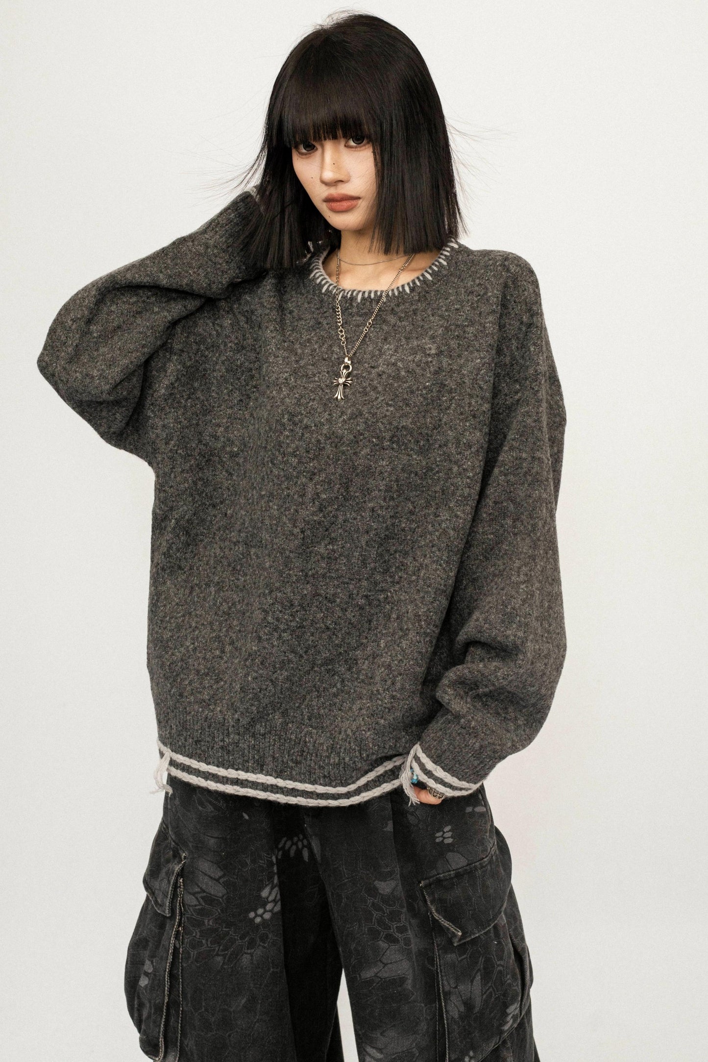 Retro Gray Knitwear Sweater