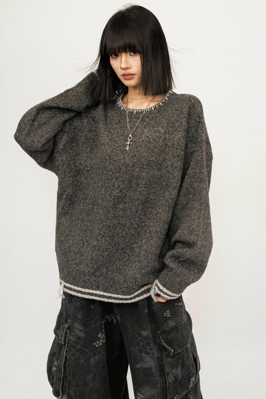 Retro Gray Knitwear Sweater