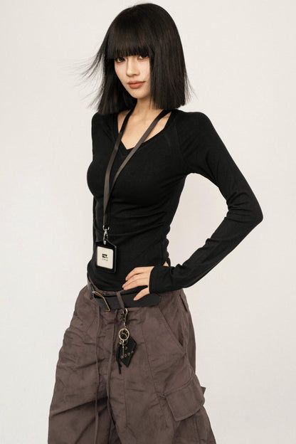 Black V-Neck Slim Top