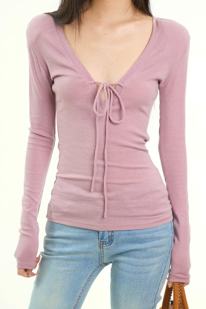 Light Purple Bow Tie Blouse