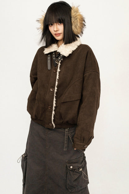 Retro Suede Wool Collar Jacket