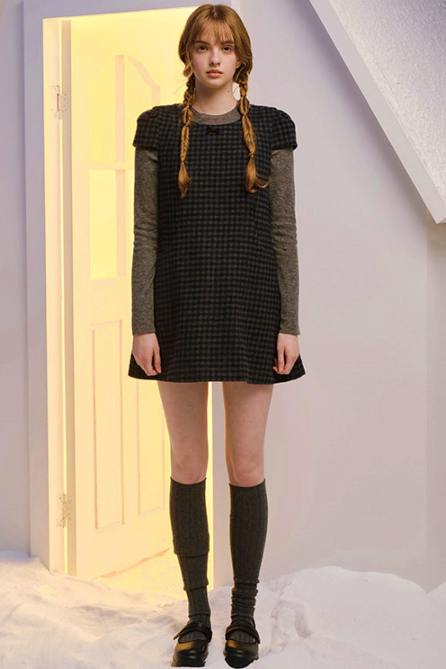 French Plaid Woolen Dress