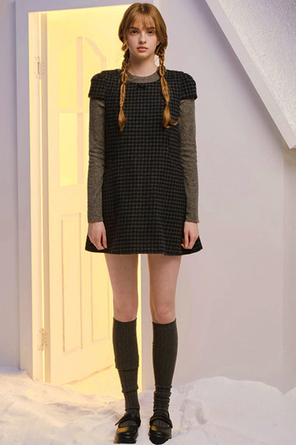 French Plaid Woolen Dress