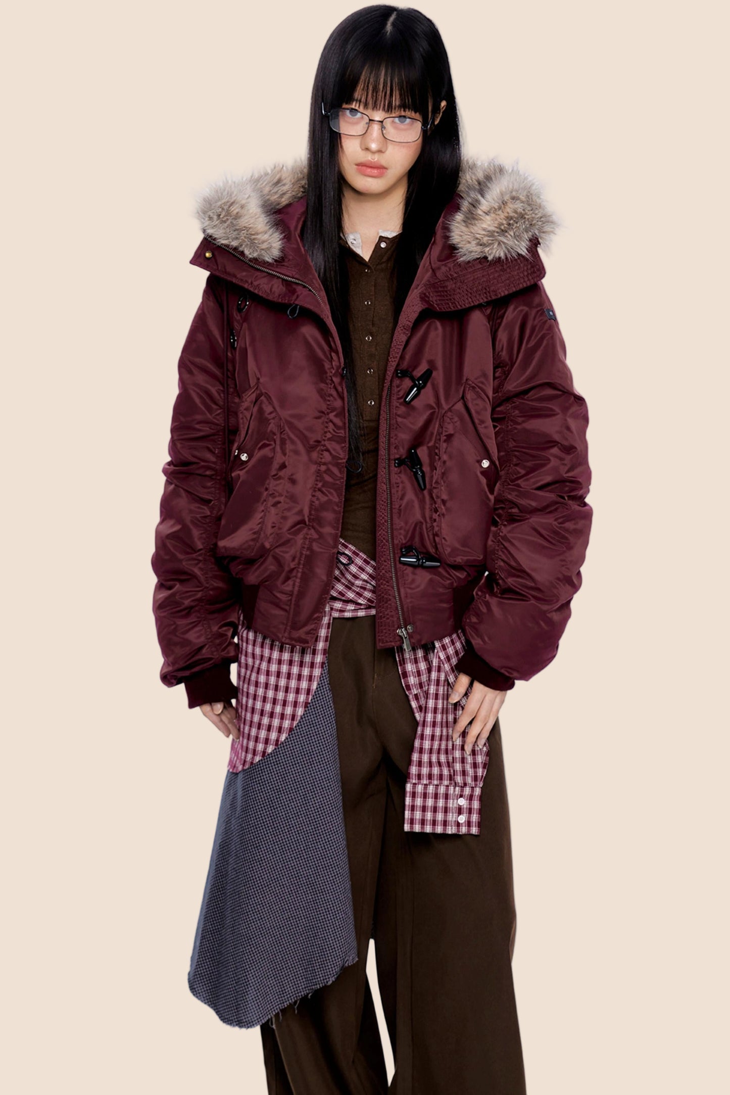 Large Fur Collar Pleated Jacket