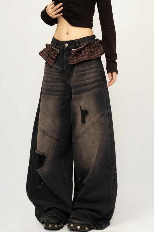 Retro Black Ripped Denim Pants