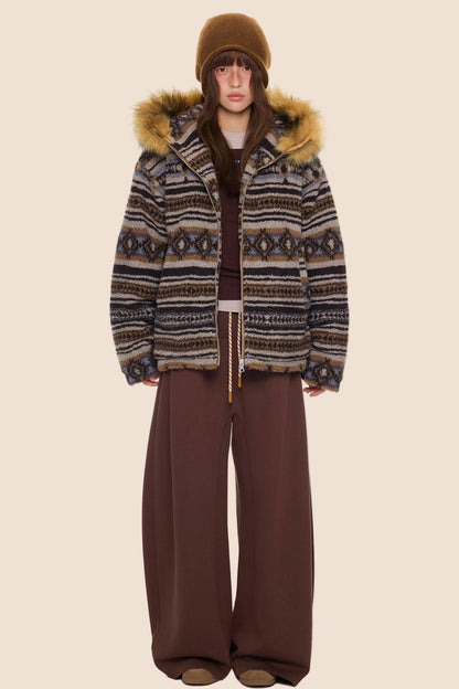 Ethnic Fur Collar Hooded Jacket