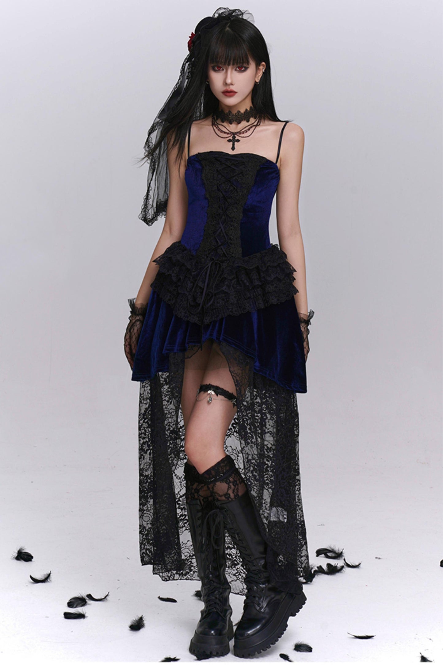 Stunning Blue Gothic Camisole Dress Set-Up