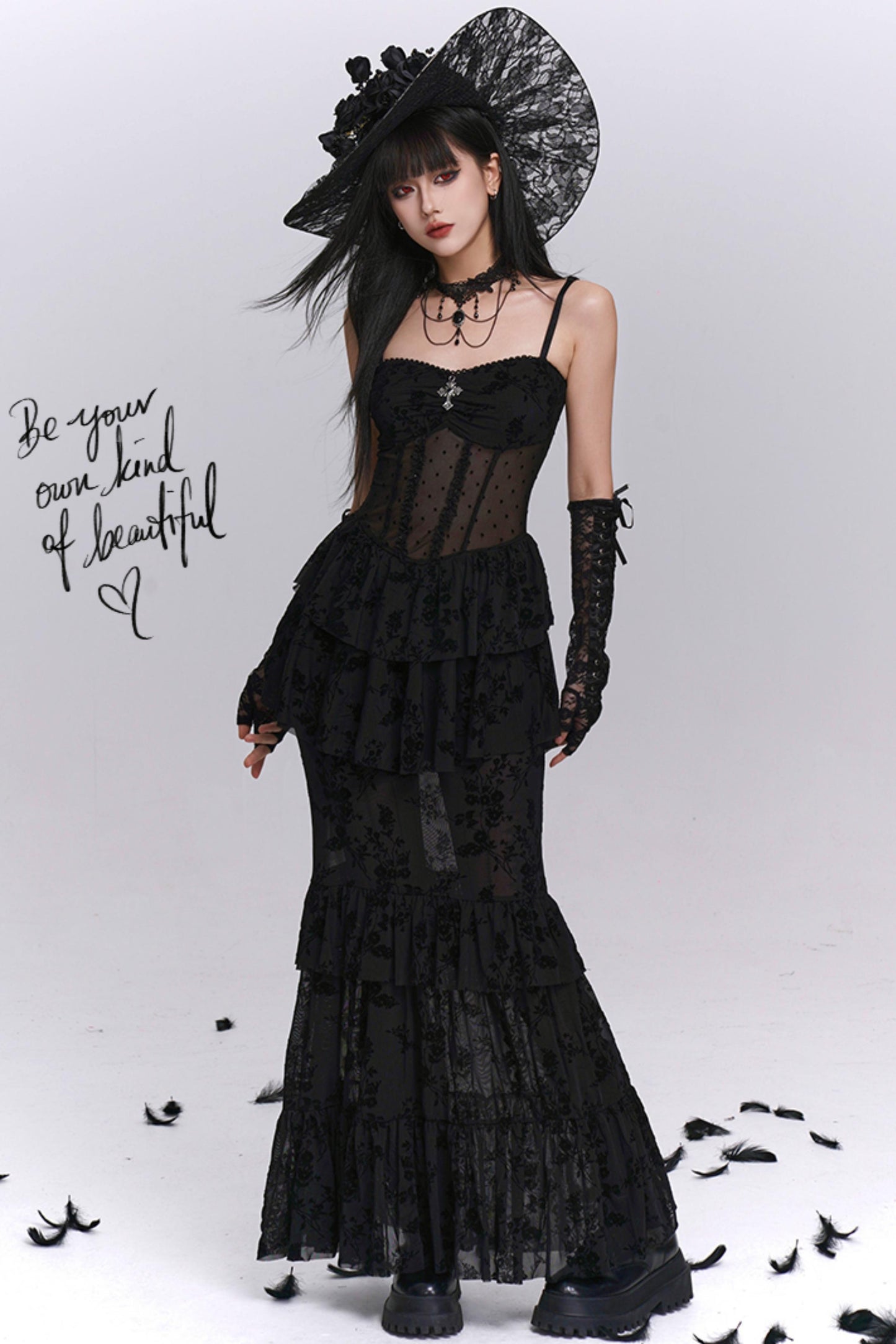 Gothic Black Mermaid Dress Set-Up