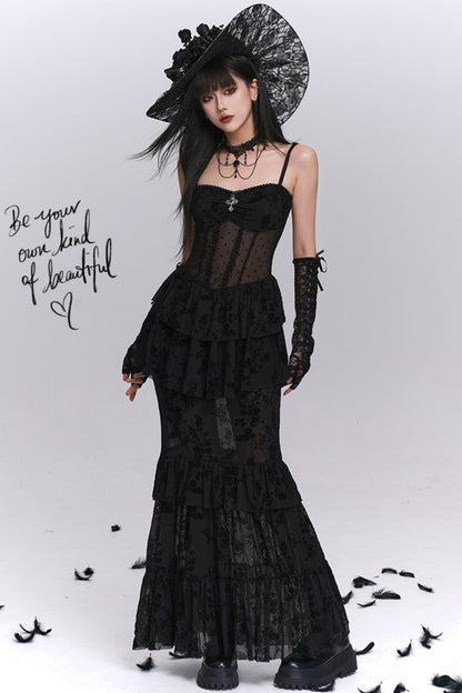 Gothic Black Mermaid Dress Set-Up