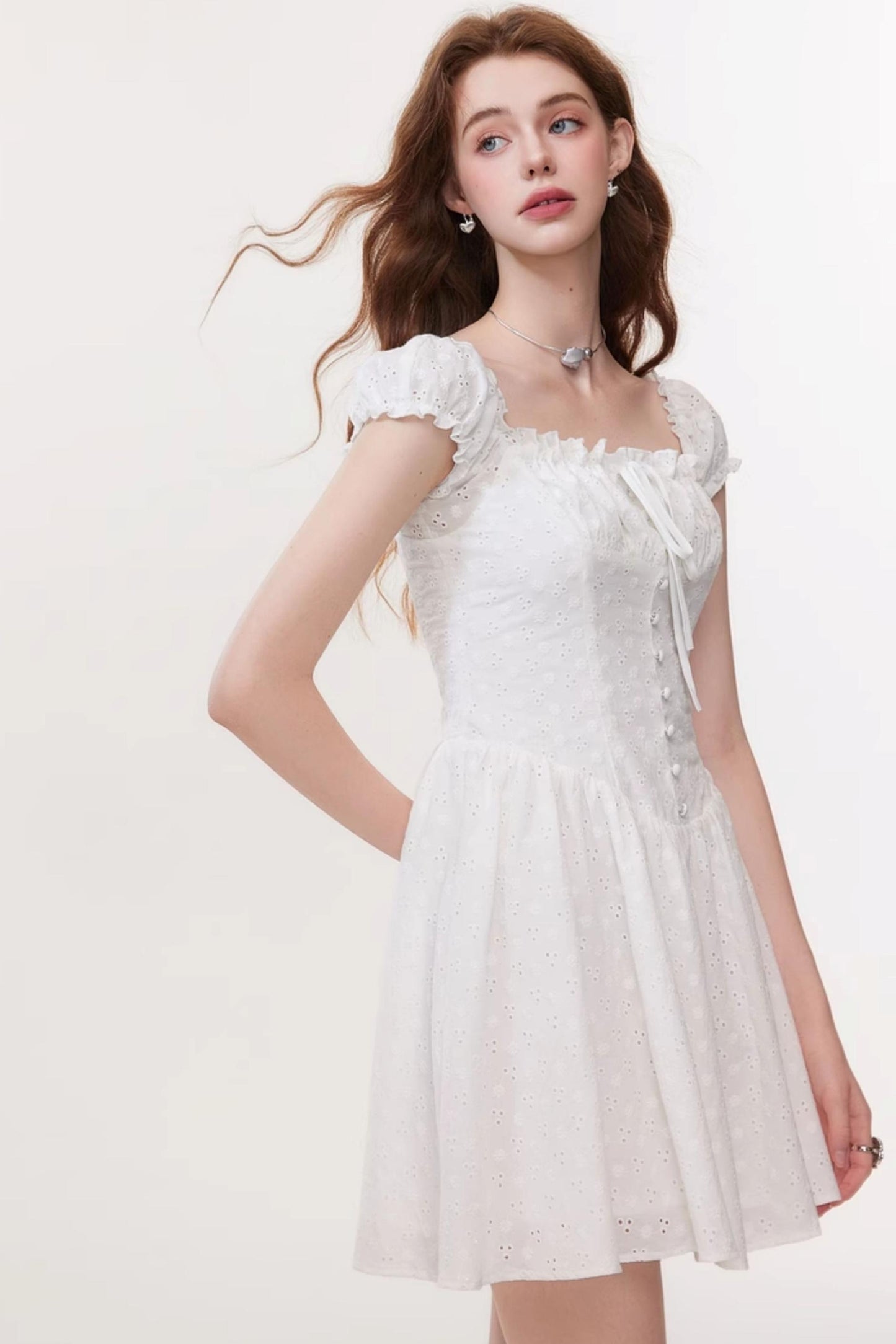 French Square Neck Mini Dress