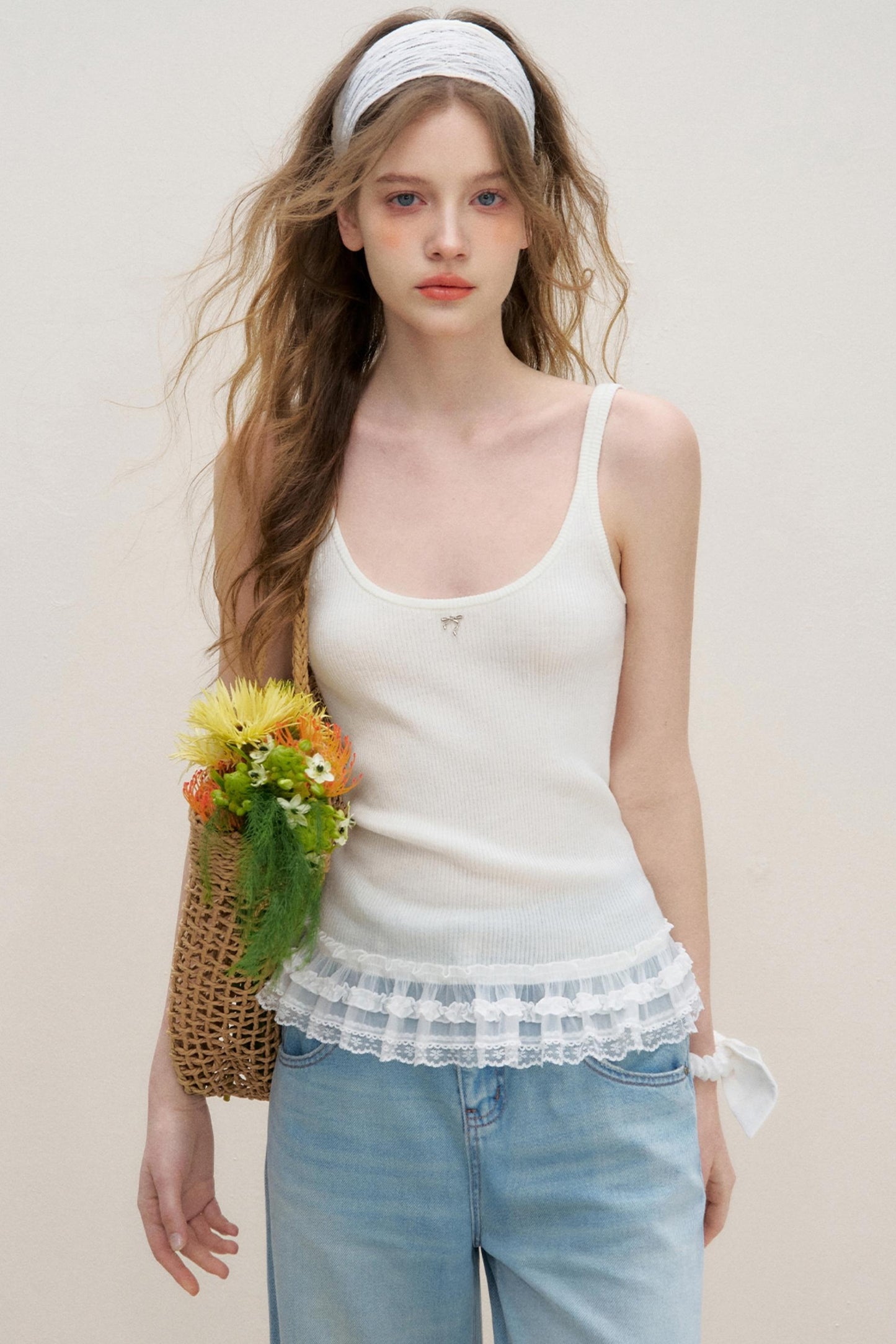 Lace Patchwork Knit Suspenders