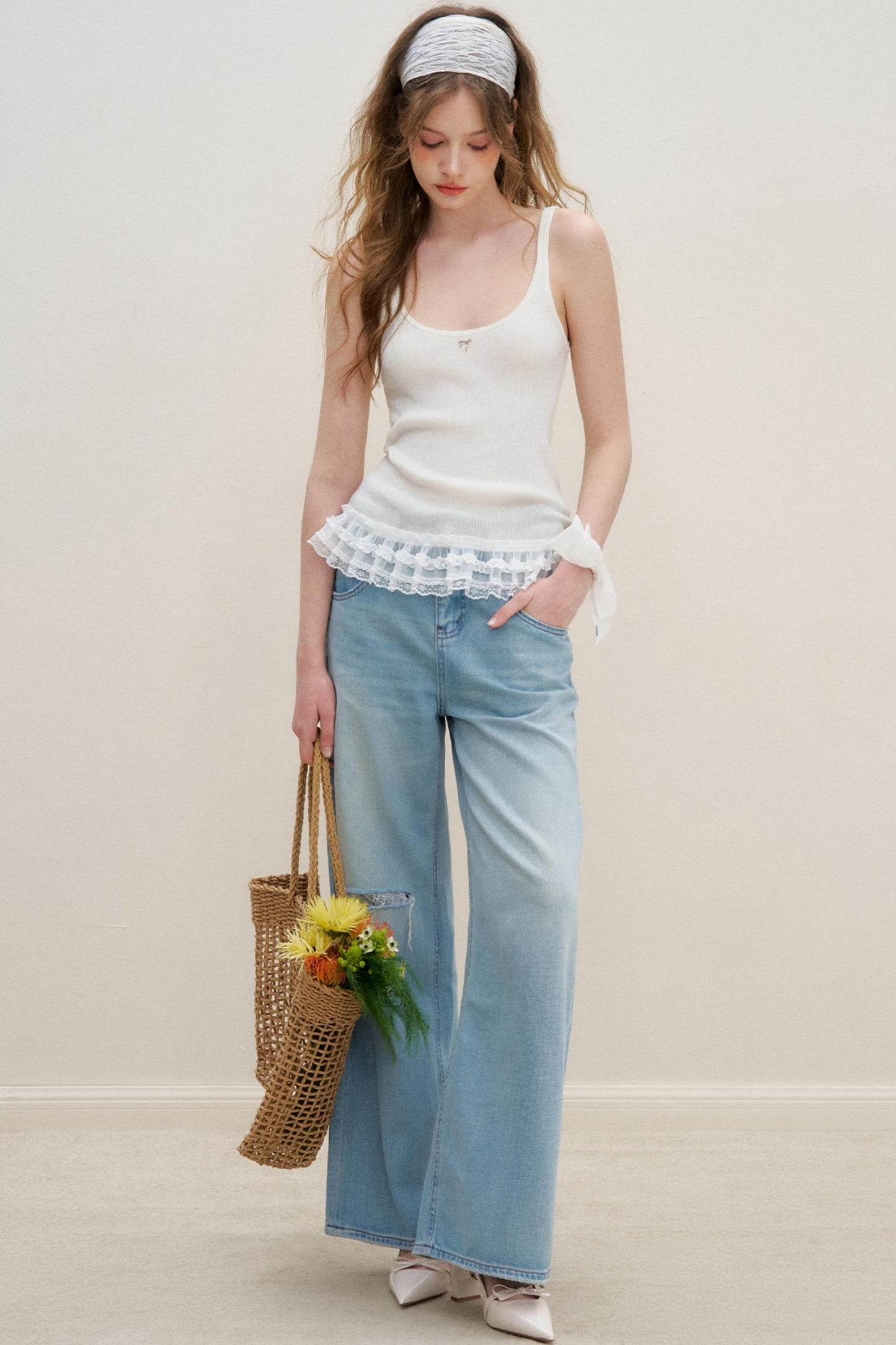 Lace Patchwork Knit Suspenders