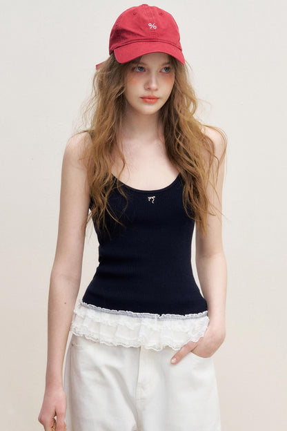 Lace Patchwork Knit Suspenders