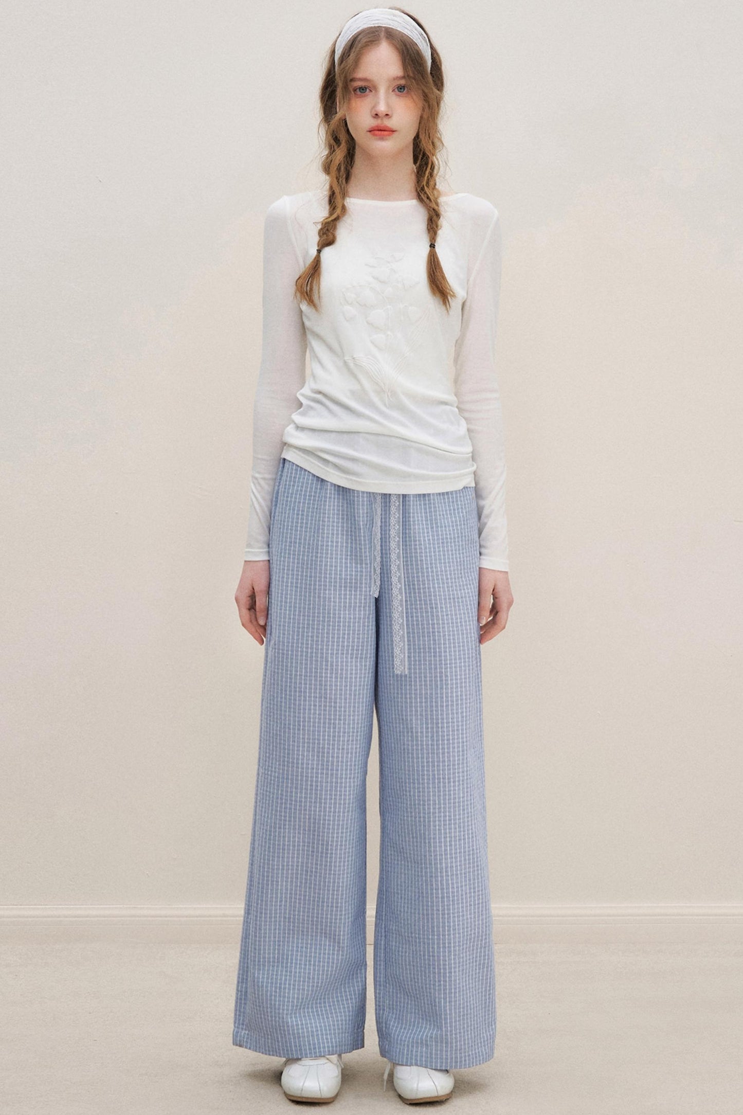 Lace-Trimmed Wide-Leg Trousers