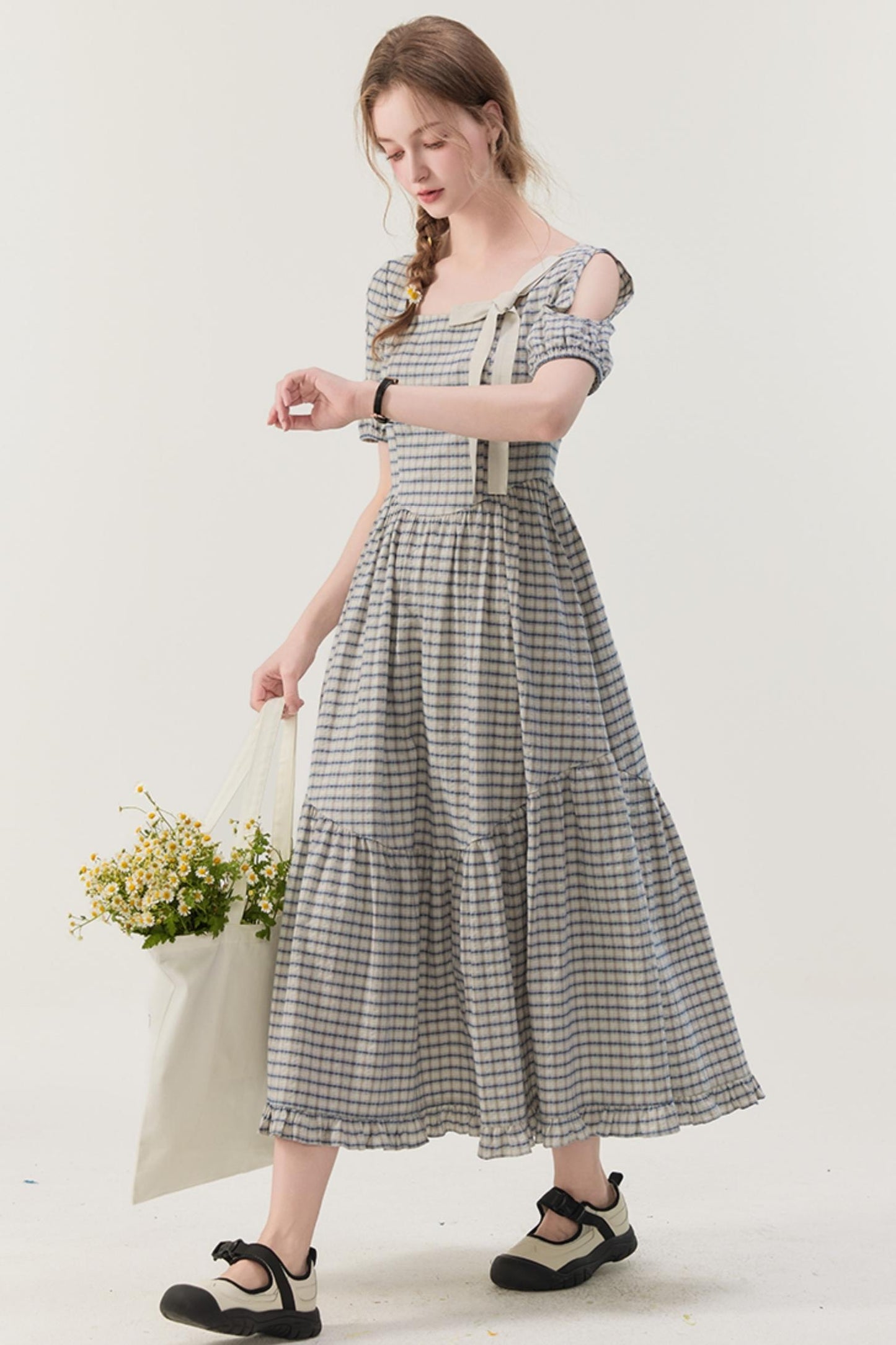 Gray Plaid A-Line Dress