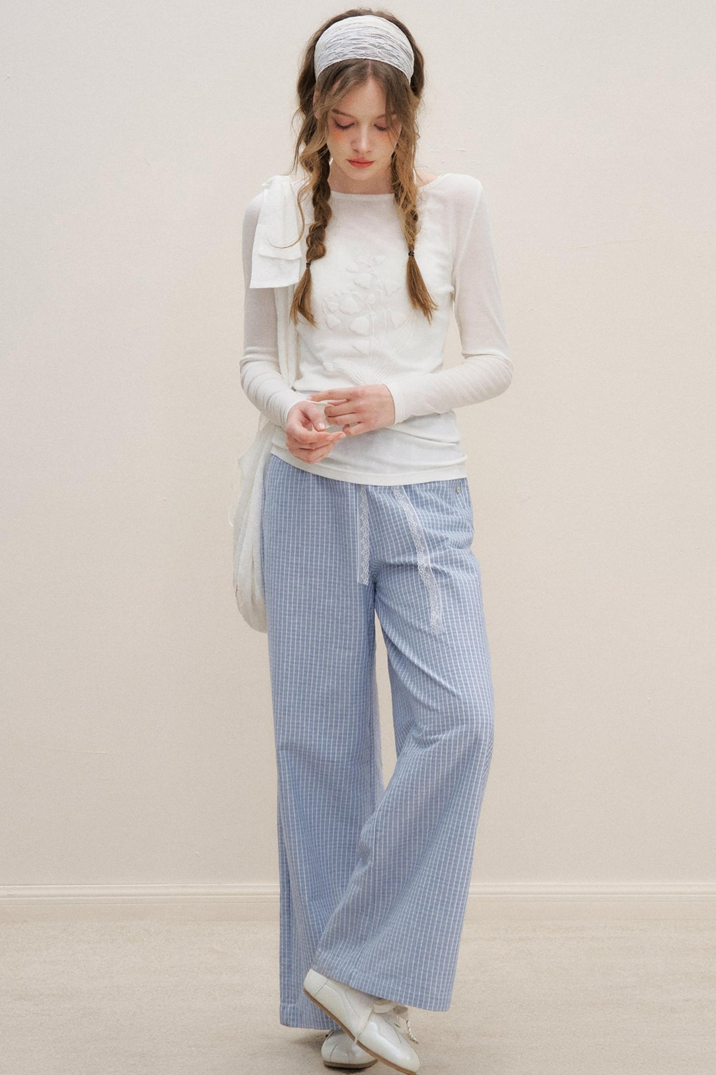 Lace-Trimmed Wide-Leg Trousers