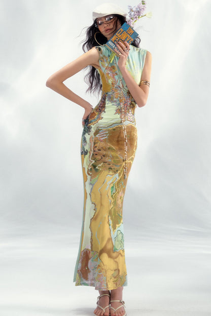 Tri-Color Chinoiserie Dress