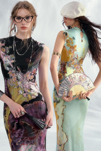 Tri-Color Chinoiserie Dress