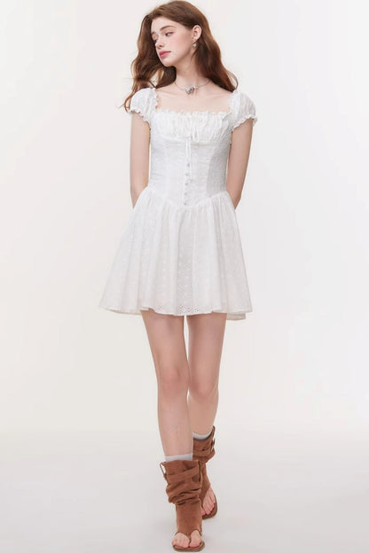 French Square Neck Mini Dress