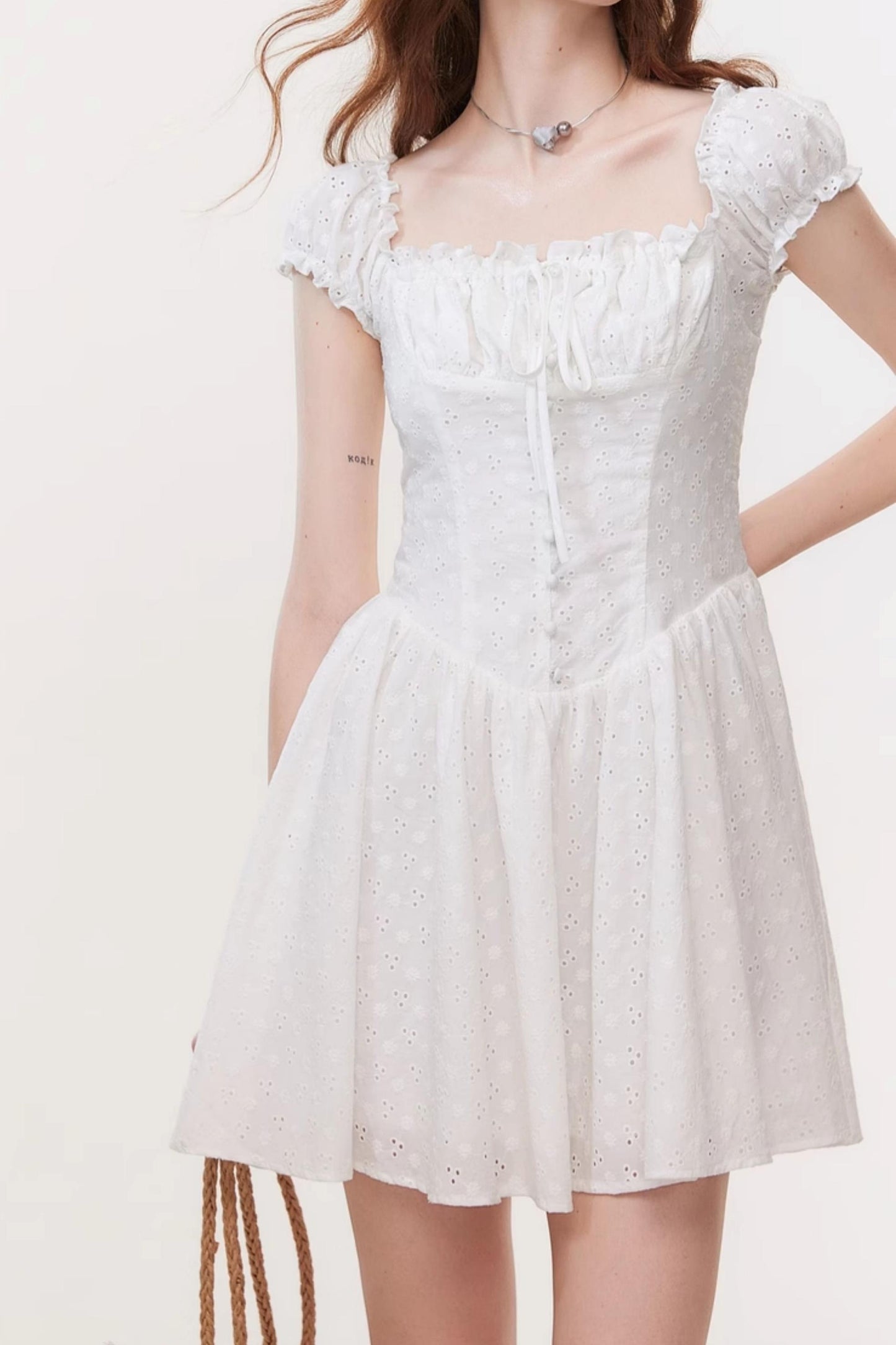 French Square Neck Mini Dress