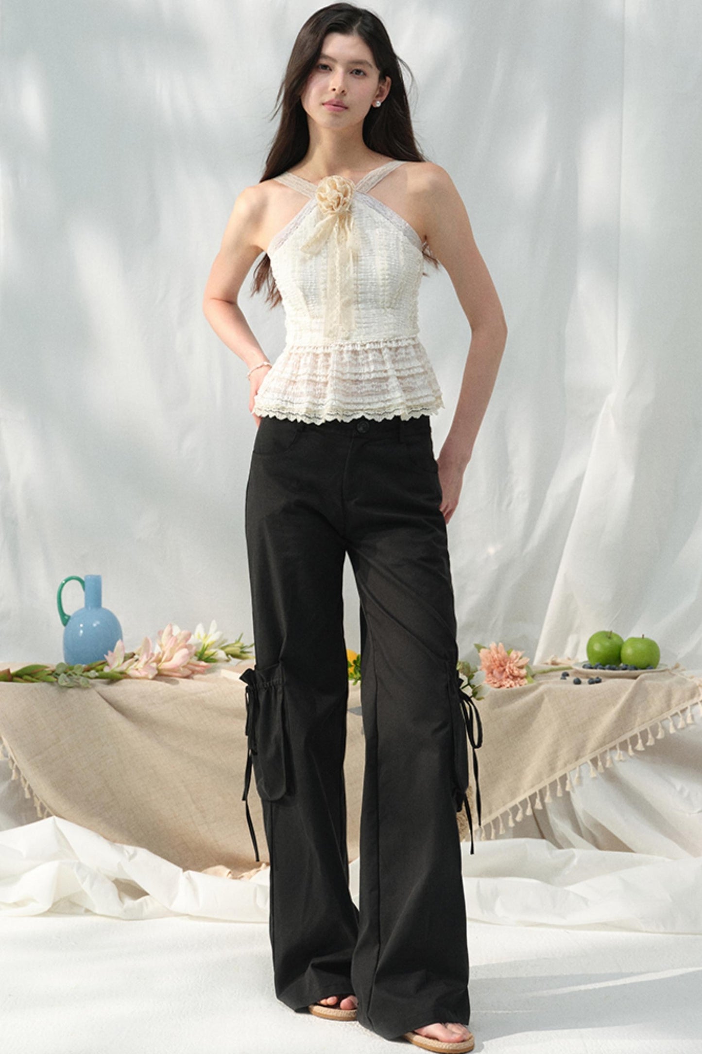 Lace-Trimmed Womens Pants