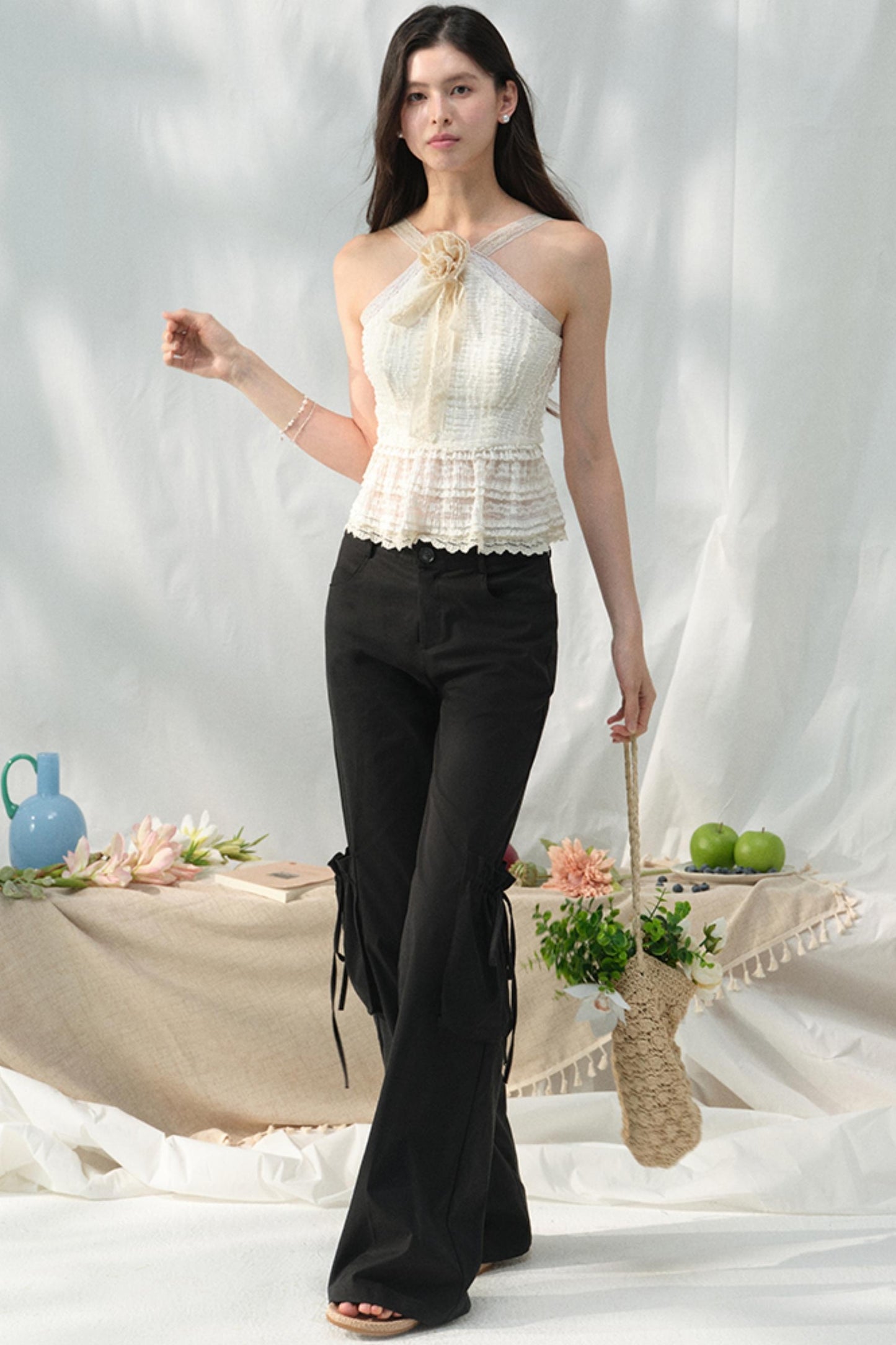 Lace-Trimmed Womens Pants