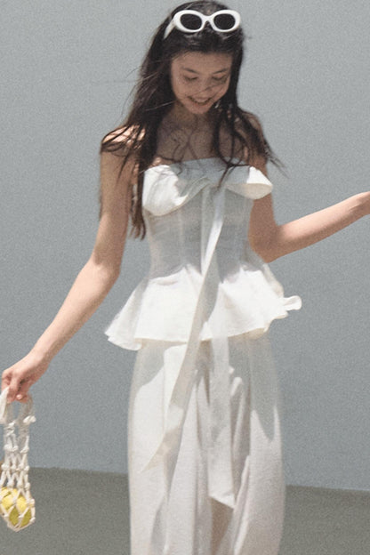 Eternal River Bandeau Top Wide-Leg Trousers Set-Up