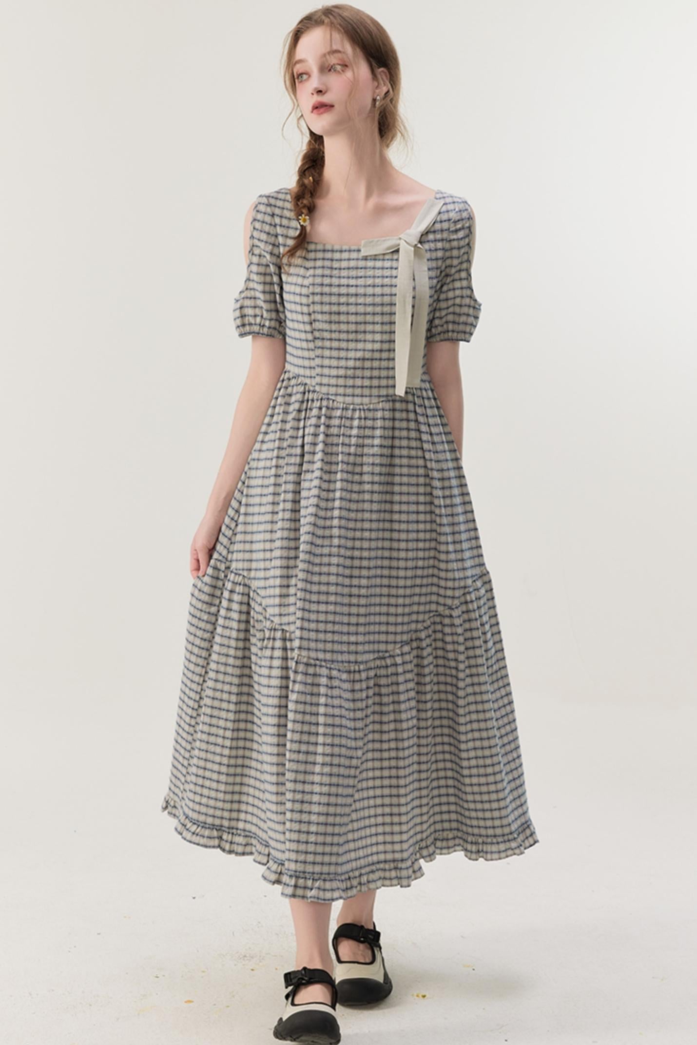 Gray Plaid A-Line Dress