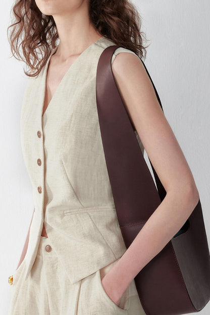 Pleated V-Neck Vest & Wide-Leg Trousers Set-Up