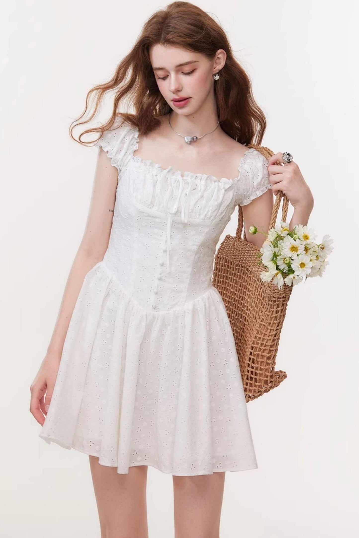 French Square Neck Mini Dress