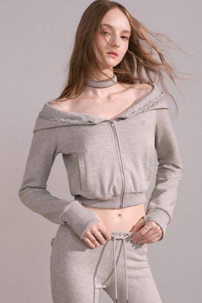 Short Hoodie Cardigan Set-Up