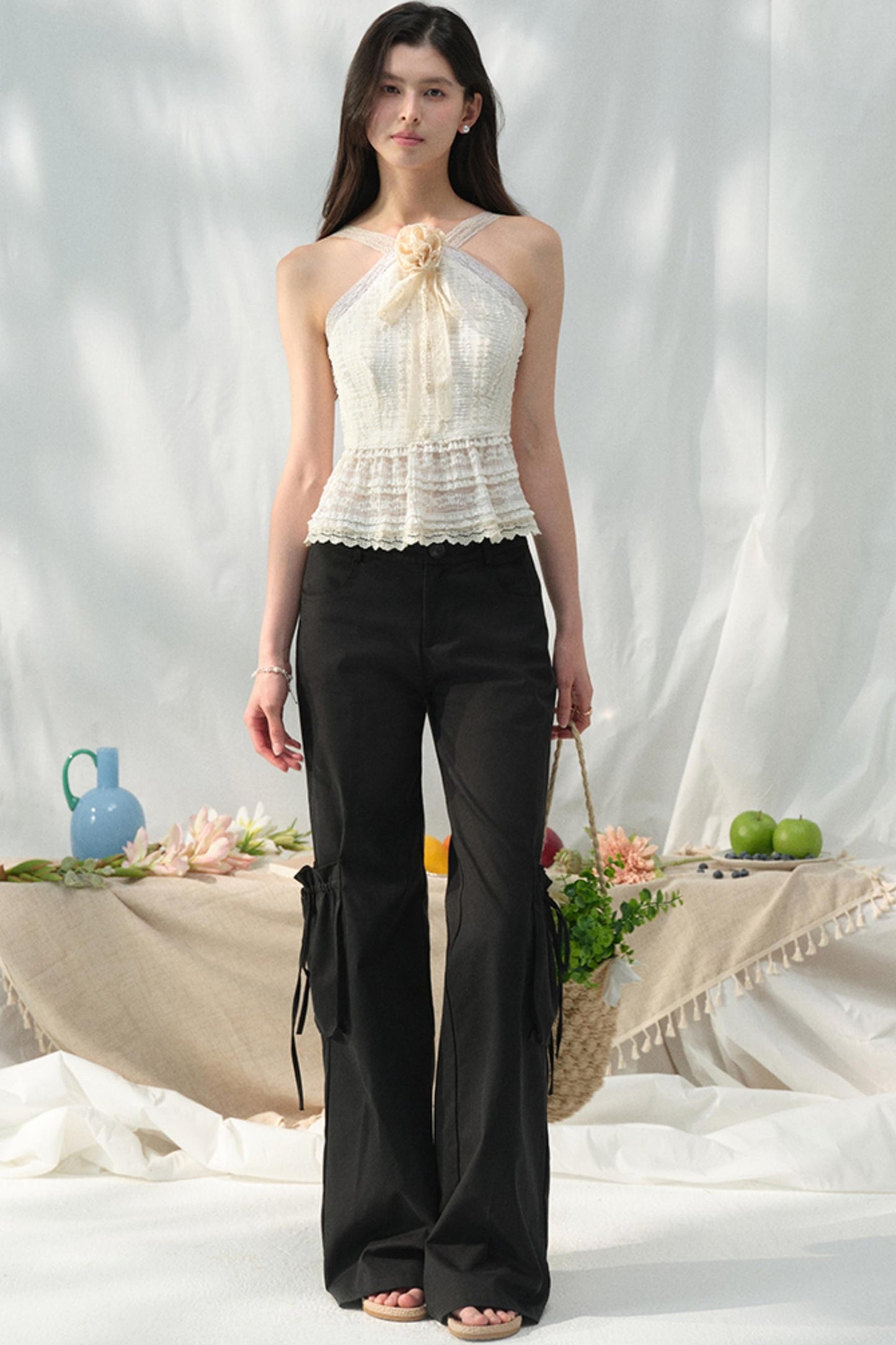 Lace-Trimmed Womens Pants