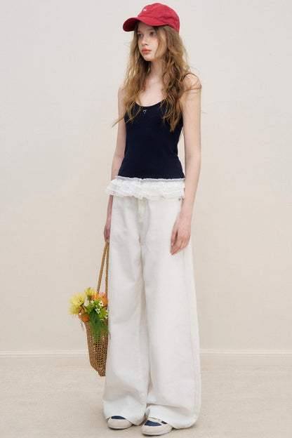 Lace Patchwork Knit Suspenders