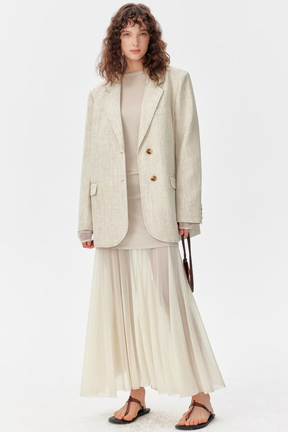 Linen Tulle Long Sleeve Dress Set-Up