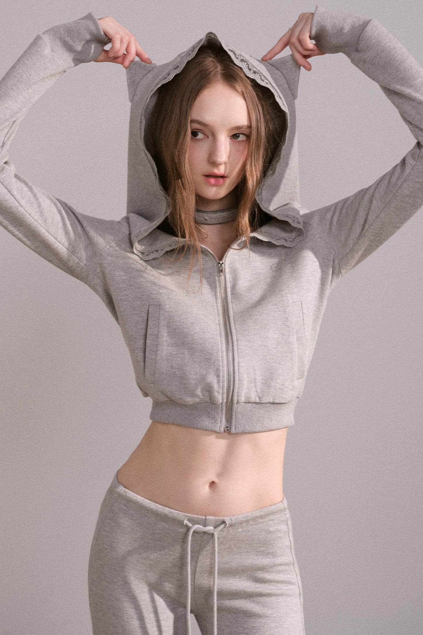 Short Hoodie Cardigan Set-Up